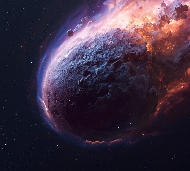 Comet rock core with cosmic fire